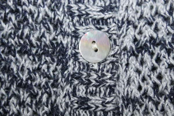 Chicos Additions Sz 1 Navy White Three Buttn Cotton Acrylic Blend Cardigan
