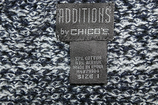 Chicos Additions Sz 1 Navy White Three Buttn Cotton Acrylic Blend Cardigan
