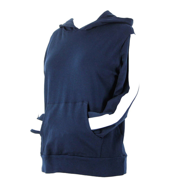 Monrow Sz S Navy White Stripe Embossed Stars Sleeve Cotton Blend Hooded Sweater