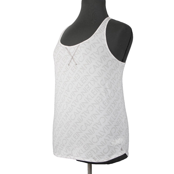 Calvin Klein Sleepwear NEW $59 Sz XL White Taupe Racerback Cotton Blend Cami Top