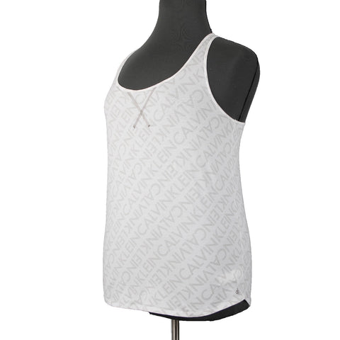 Calvin Klein Sleepwear NEW $59 Sz XL White Taupe Racerback Cotton Blend Cami Top