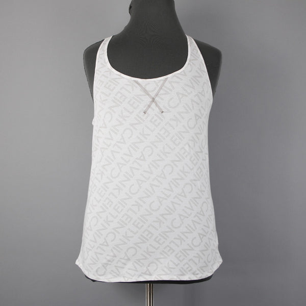 Calvin Klein Sleepwear NEW $59 Sz XL White Taupe Racerback Cotton Blend Cami Top