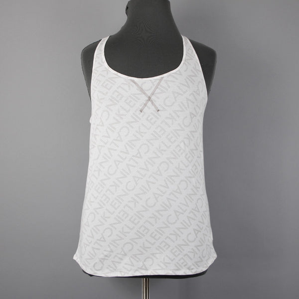 Calvin Klein Sleepwear NEW $59 Sz XL White Taupe Racerback Cotton Blend Cami Top
