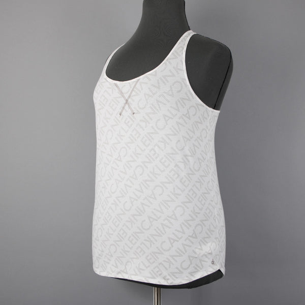 Calvin Klein Sleepwear NEW $59 Sz XL White Taupe Racerback Cotton Blend Cami Top