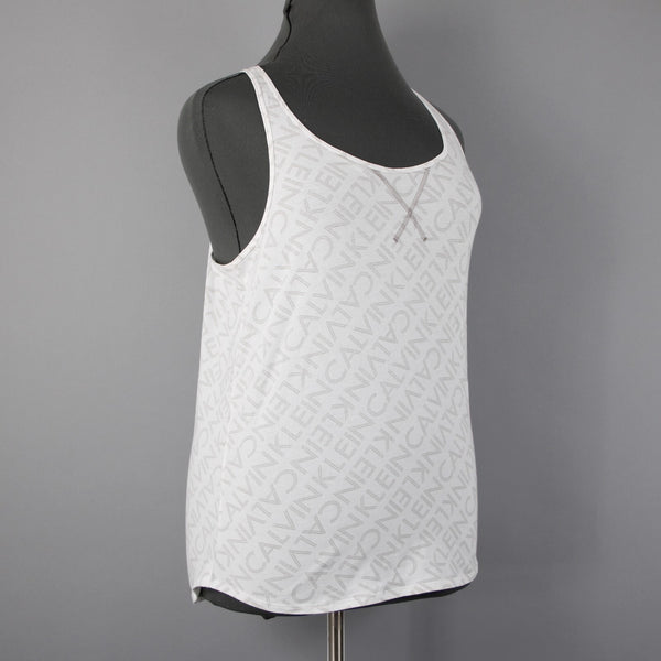 Calvin Klein Sleepwear NEW $59 Sz XL White Taupe Racerback Cotton Blend Cami Top