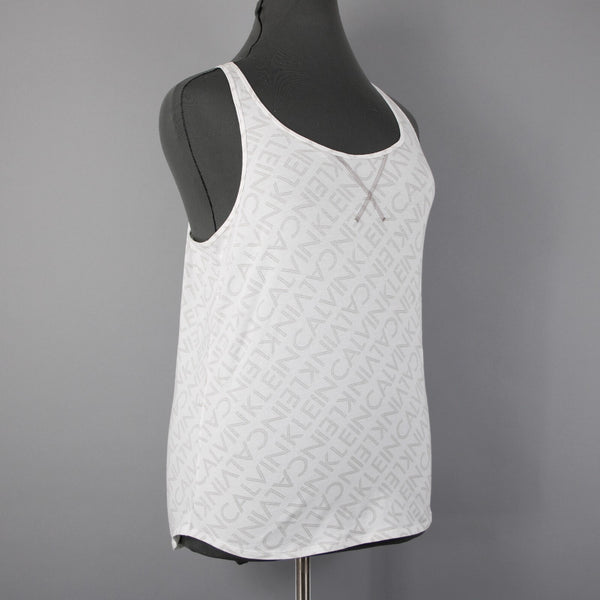Calvin Klein Sleepwear NEW $59 Sz XL White Taupe Racerback Cotton Blend Cami Top