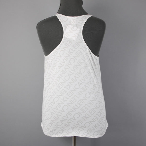 Calvin Klein Sleepwear NEW $59 Sz XL White Taupe Racerback Cotton Blend Cami Top