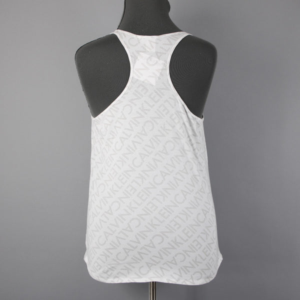 Calvin Klein Sleepwear NEW $59 Sz XL White Taupe Racerback Cotton Blend Cami Top