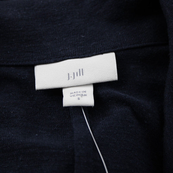 J Jill NEW $99 Sz S Navy Blue Collared Long Sleeve Linen Rayon Sweater Wrap