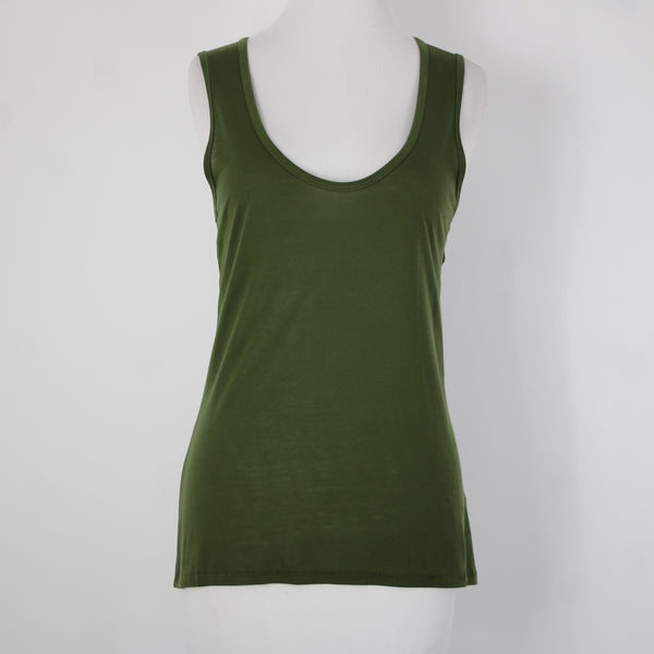 J Crew NEW $23 Sz S Green Round Neck 100% Tencell Tank Top