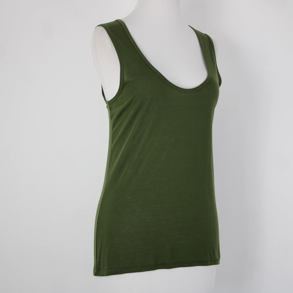 J Crew NEW $23 Sz S Green Round Neck 100% Tencell Tank Top