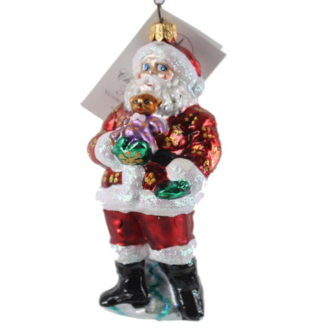 Christopher Radko Victorian Santa Claus W Teddy Cracker Blown Glass 5" Ornament