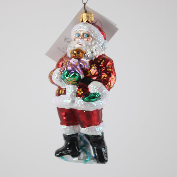 Christopher Radko Victorian Santa Claus W Teddy Cracker Blown Glass 5" Ornament