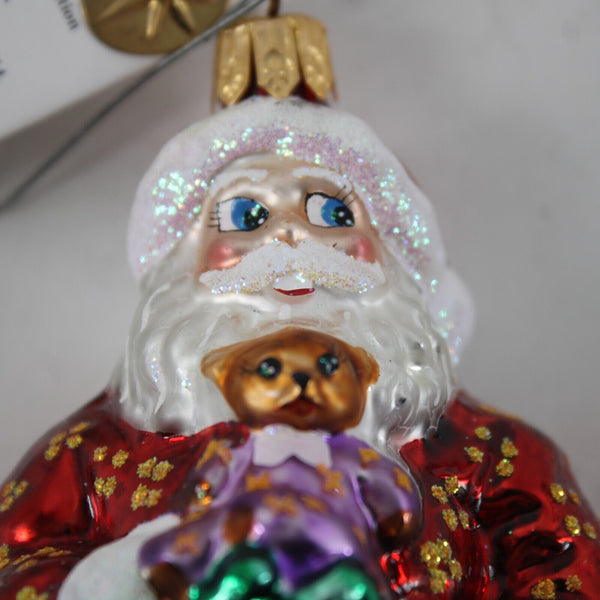 Christopher Radko Victorian Santa Claus W Teddy Cracker Blown Glass 5" Ornament