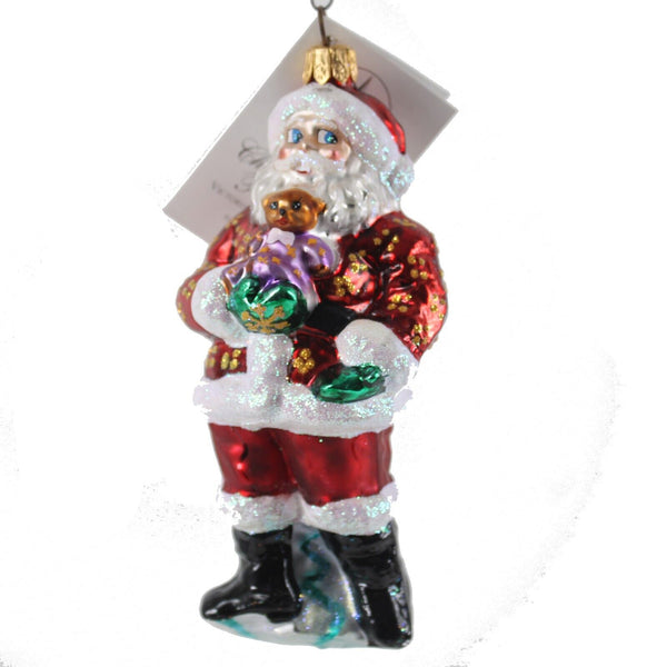 Christopher Radko Victorian Santa Claus W Teddy Cracker Blown Glass 5" Ornament