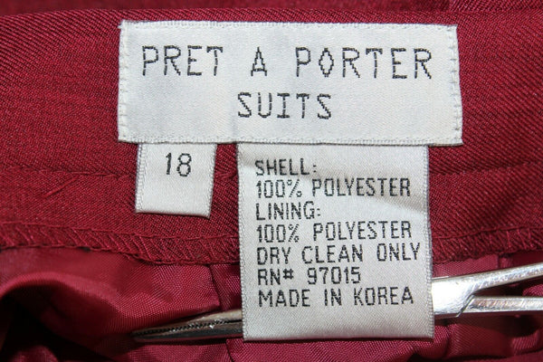 Pret A Porter Sz 18 x 31 Burgundy Red Lined Straight 100% Polyester Trouser Pant