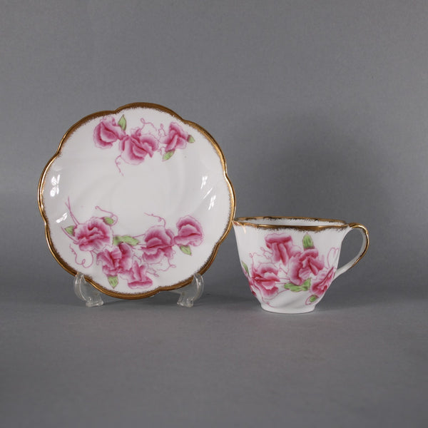 Salisbury Tea Cup With Saucer Sweet Pea White Pink Floral Bone China Tea Cup