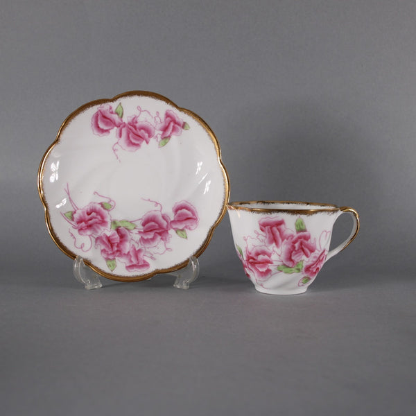 Salisbury Tea Cup With Saucer Sweet Pea White Pink Floral Bone China Tea Cup