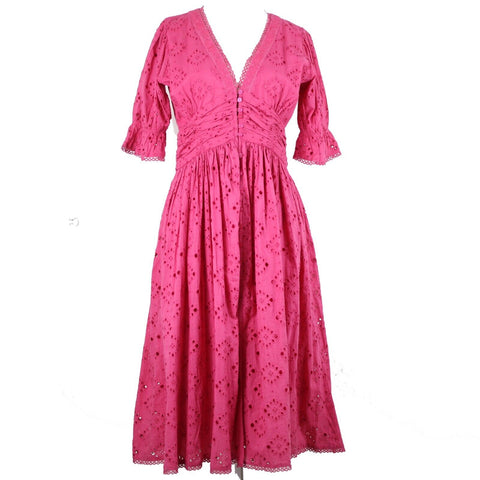 House Of Harlow 1960 NEW Sz M Pink Lined Button Up Ruffle 100% Cotton Dress
