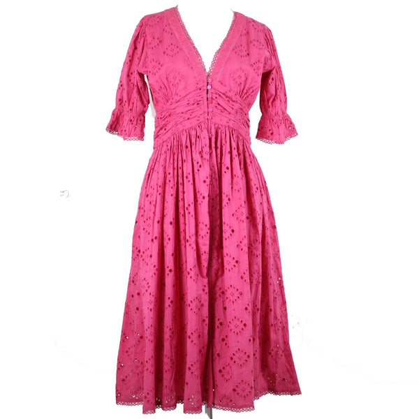 House Of Harlow 1960 NEW Sz M Pink Lined Button Up Ruffle 100% Cotton Dress