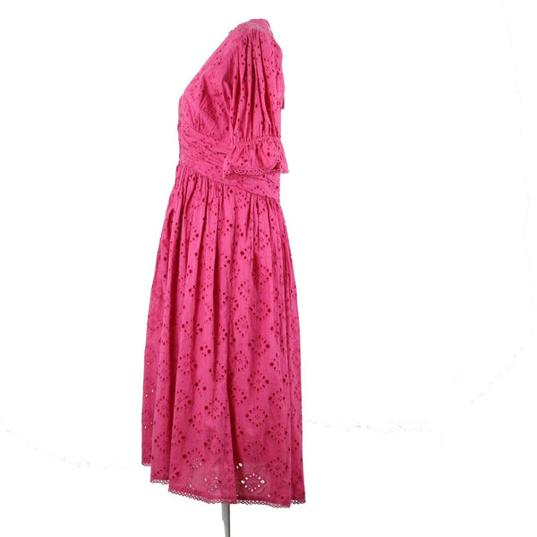 House Of Harlow 1960 NEW Sz M Pink Lined Button Up Ruffle 100% Cotton Dress