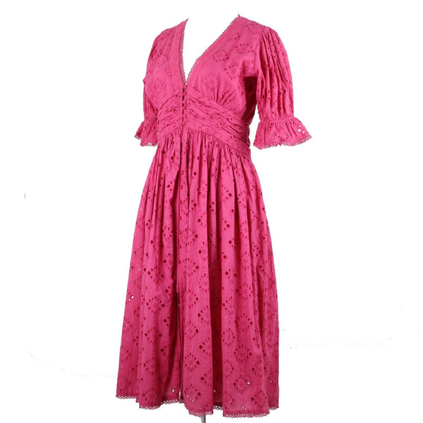 House Of Harlow 1960 NEW Sz M Pink Lined Button Up Ruffle 100% Cotton Dress