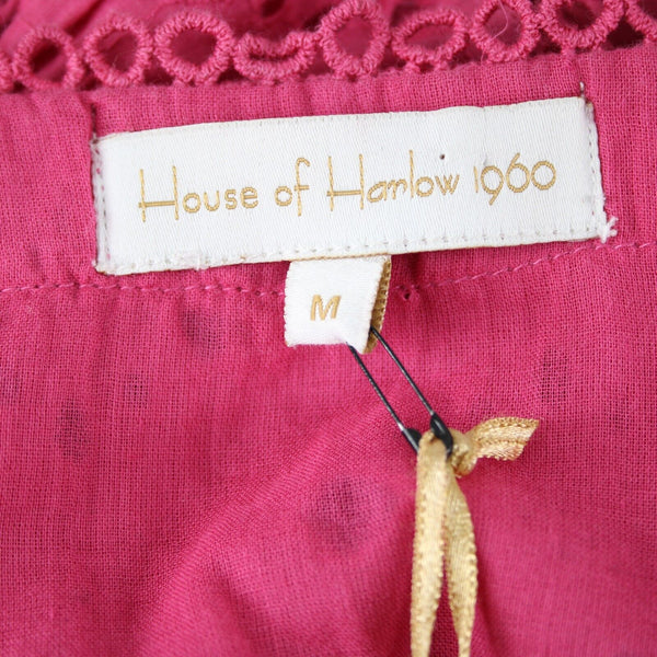House Of Harlow 1960 NEW Sz M Pink Lined Button Up Ruffle 100% Cotton Dress