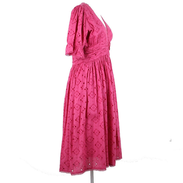 House Of Harlow 1960 NEW Sz M Pink Lined Button Up Ruffle 100% Cotton Dress