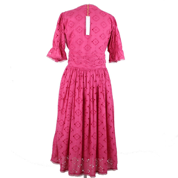 House Of Harlow 1960 NEW Sz M Pink Lined Button Up Ruffle 100% Cotton Dress