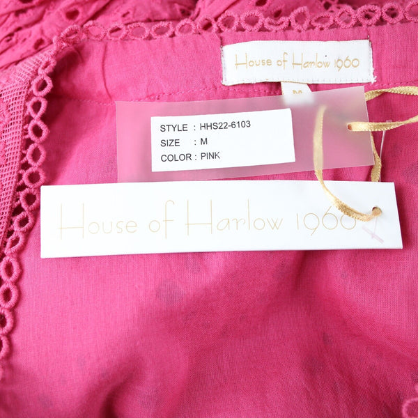 House Of Harlow 1960 NEW Sz M Pink Lined Button Up Ruffle 100% Cotton Dress