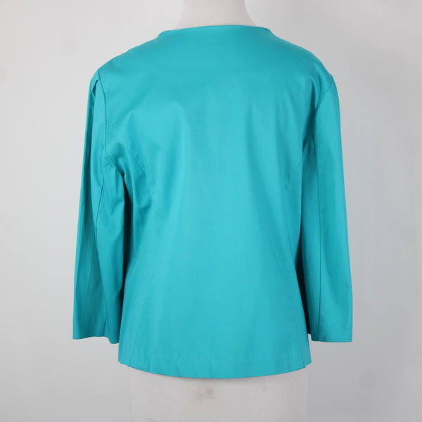 Donna Moore Sz L Blue Silver Rivets Lined Hook Eye Closure Cotton Spandex Jacket