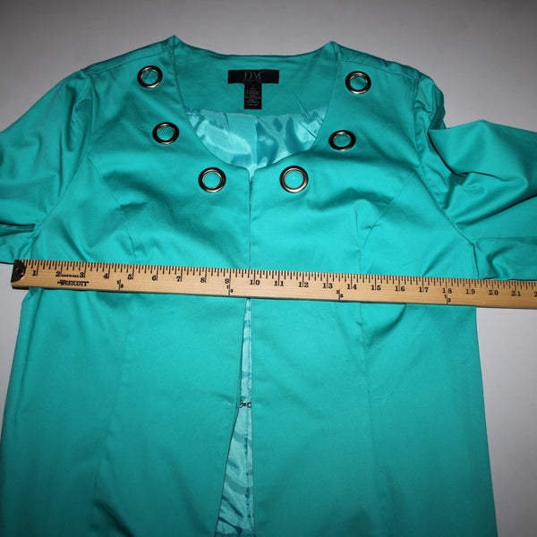 Donna Moore Sz L Blue Silver Rivets Lined Hook Eye Closure Cotton Spandex Jacket