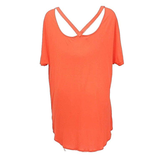 Khloe Sz M Orange SS Cut Out Neck Hi Lo Rayon Nylon Bohemian Top