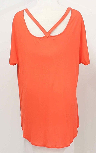 Khloe Sz M Orange SS Cut Out Neck Hi Lo Rayon Nylon Bohemian Top