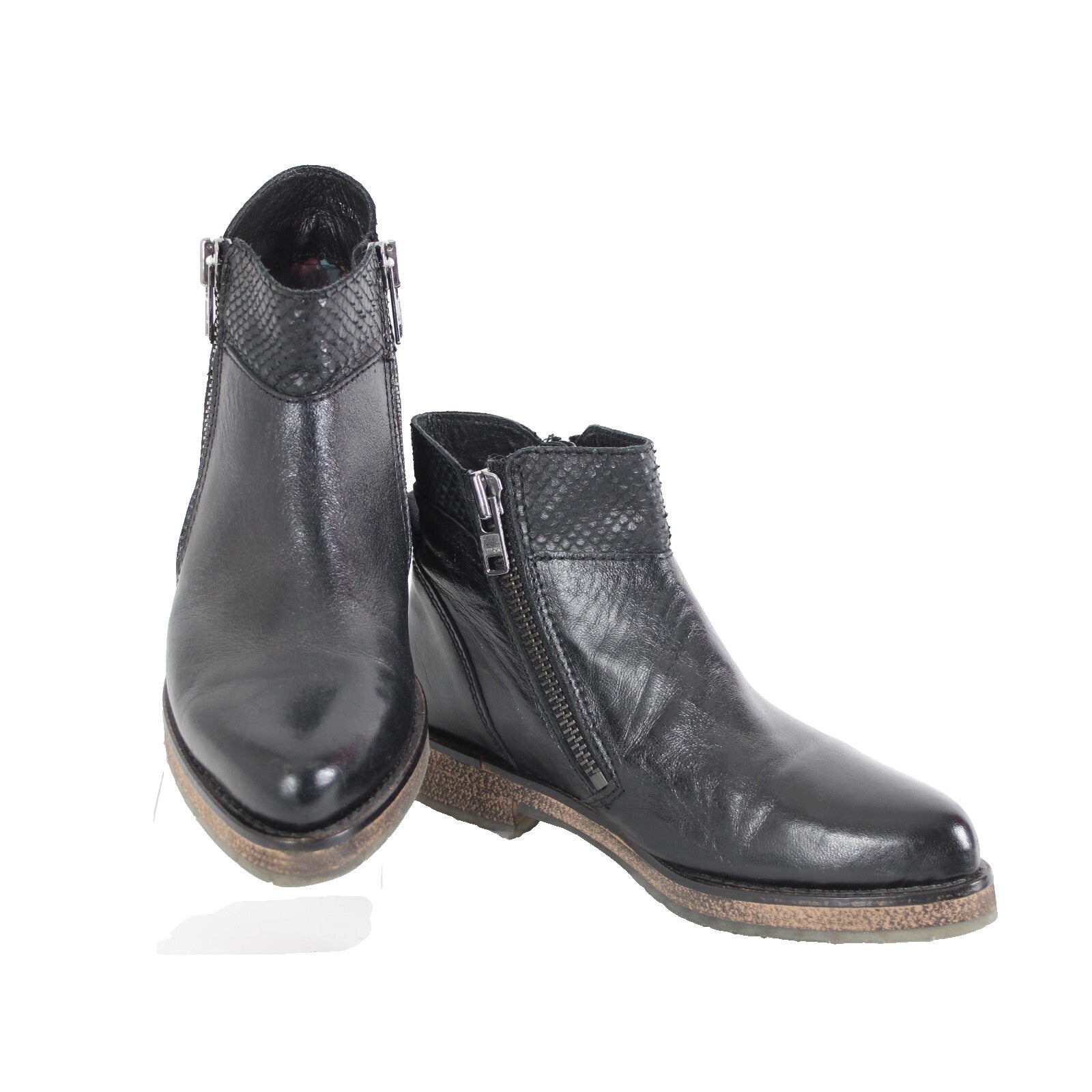 Felmini Falling In Love Sz 36 Black Zipper Leather Upper Fabric Insole 1" Boots