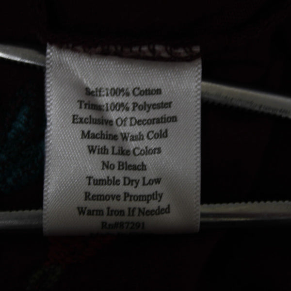 Johnny Was Sz M Burgundy Red Multi Embroidered Pouch Pocket 100% Cotton Poly Top