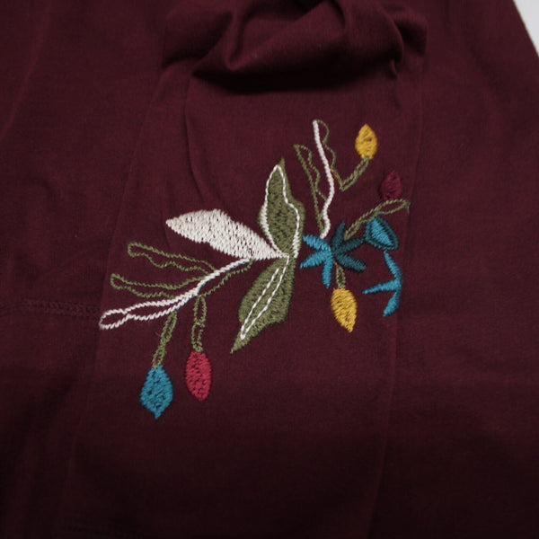 Johnny Was Sz M Burgundy Red Multi Embroidered Pouch Pocket 100% Cotton Poly Top