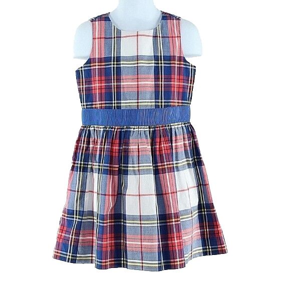 Brooks Brothers Sz 4 Red White Blue Multi Plaid Cotton Polyester Button Dress