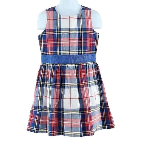 Brooks Brothers Sz 4 Red White Blue Multi Plaid Cotton Polyester Button Dress