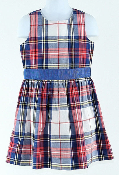 Brooks Brothers Sz 4 Red White Blue Multi Plaid Cotton Polyester Button Dress