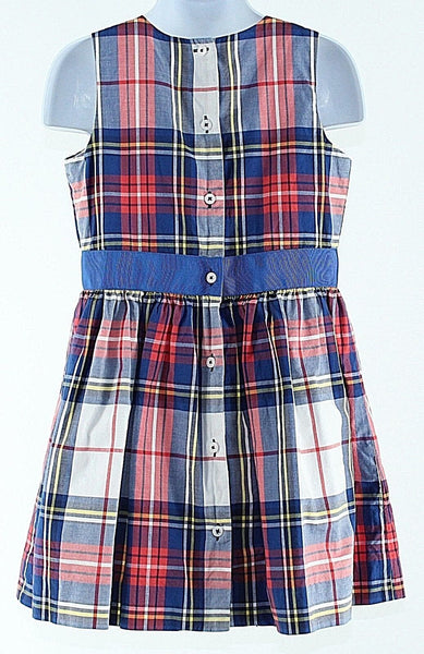 Brooks Brothers Sz 4 Red White Blue Multi Plaid Cotton Polyester Button Dress