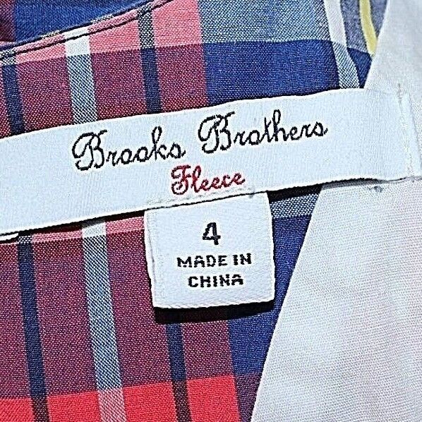 Brooks Brothers Sz 4 Red White Blue Multi Plaid Cotton Polyester Button Dress