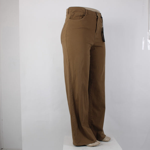 Supplies 14 Pant NEW $35 Sz 14 x 32 Brown High Rise Wide Leg Cotton Spandex Pant