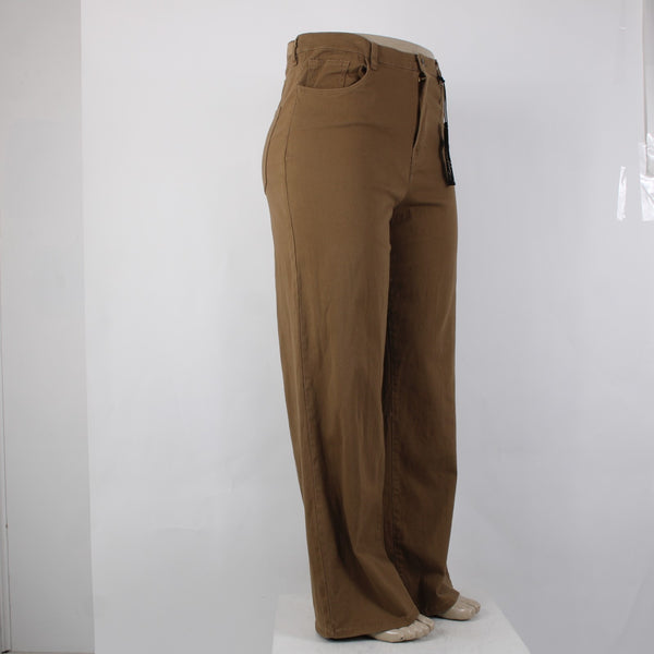 Supplies 14 Pant NEW $35 Sz 14 x 32 Brown High Rise Wide Leg Cotton Spandex Pant