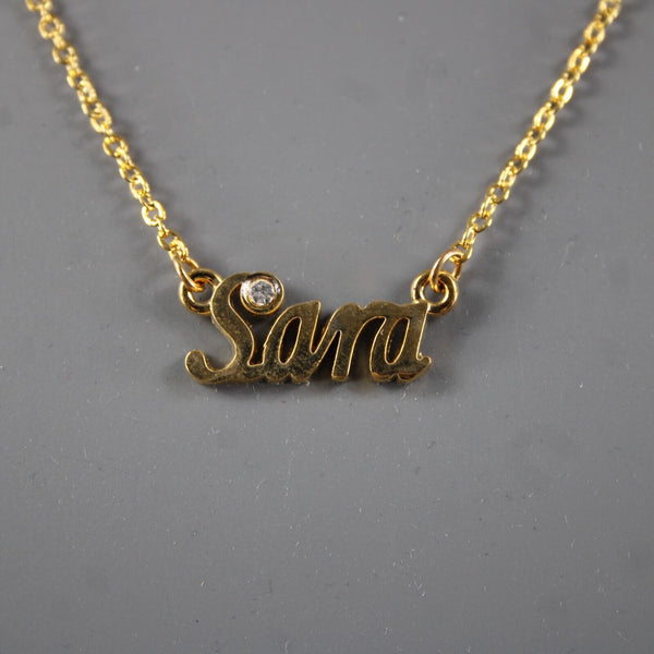 SARA NEW Name Goldtone Rhinestone Accent 14.5" w 4.5 Multi Ring Ext Necklace