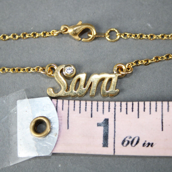 SARA NEW Name Goldtone Rhinestone Accent 14.5" w 4.5 Multi Ring Ext Necklace