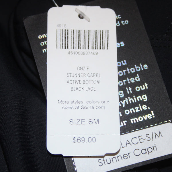 Onzie AW Pant NEW $69 Stunner Sz S/M x 20 Black Side Lace 100% Poly AW Pant