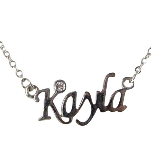 KAYLA Necklace Name Silvertone Rhinestone 14.5" w 4.5" Multi Ring Ext Necklace