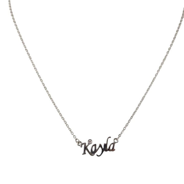 KAYLA Necklace Name Silvertone Rhinestone 14.5" w 4.5" Multi Ring Ext Necklace