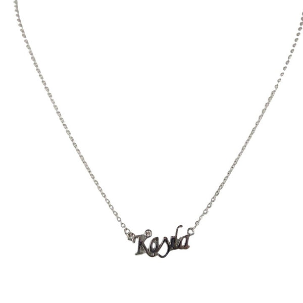 KAYLA Necklace Name Silvertone Rhinestone 14.5" w 4.5" Multi Ring Ext Necklace